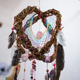 Positive Vibes Home Gift: Handmade 3D Dreamcatcher with Healing Crystals, Rainbow Pastel Decor for Chakra Balancing, Stress Relief Positive Vibes Home Gift: Handmade 3D Dreamcatcher with Healing Crystals, Rainbow Pastel Decor for Chakra Balancing, Stress Relief