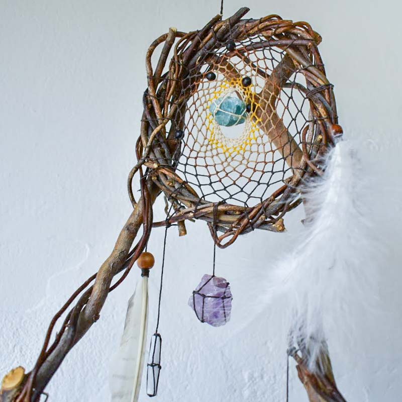 Stones & Feathers Handcrafted Dreamweaver, 3d Dream Catcher Stones & Feathers Handcrafted Dreamweaver, 3d Dream Catcher