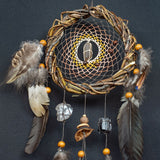 Brown dream catcher with Smoky quartz Tigers eye & Garnet stone, Shaman wall art for protection Brown dream catcher with Smoky quartz Tigers eye & Garnet stone, Shaman wall art for protection