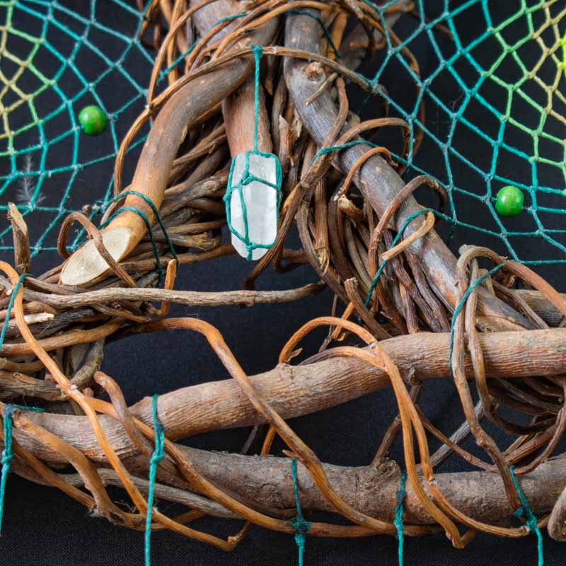 Boho Wall Collage Dreamcatcher – Large Feathered Healing Decor with 12 Gemstones, Organic Tree Branch, Custom Colors, Macramé Art