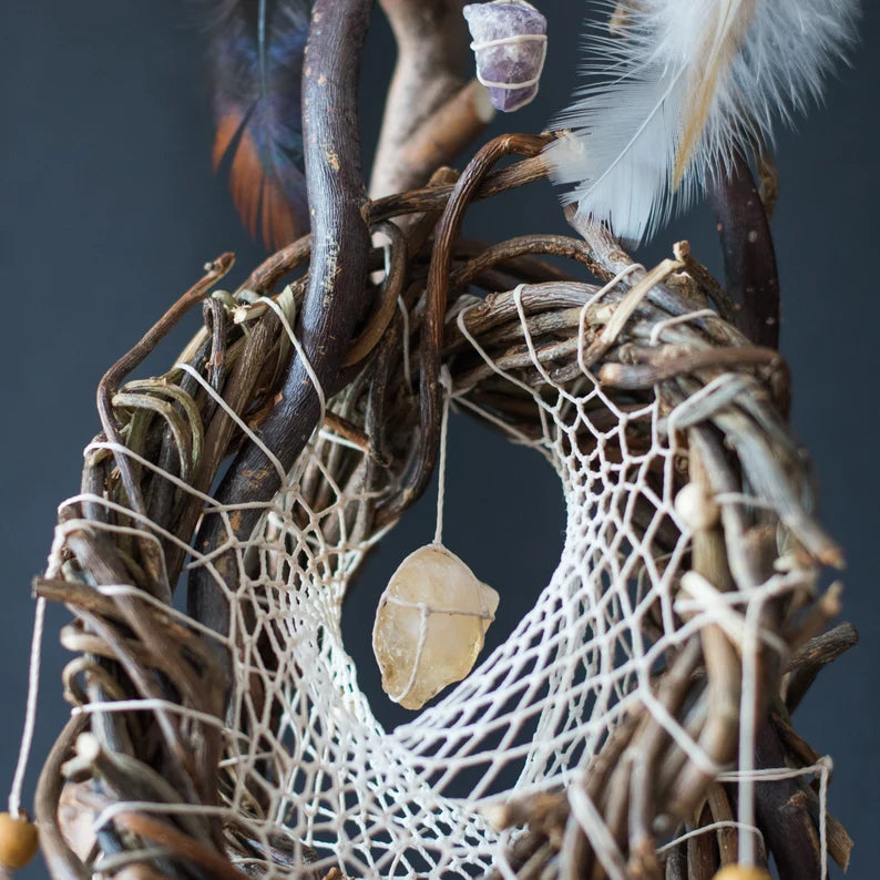 Crystal wall decor hangings dreamcatcher rustic feather mobile, Unique crystal decor dream catcher wood mobile, Healing birthday, Shaman art ArMoniZar Crystal wall decor hangings dreamcatcher rustic feather mobile, Unique crystal decor dream catcher wood mobile, Healing birthday, Shaman art ArMoniZar