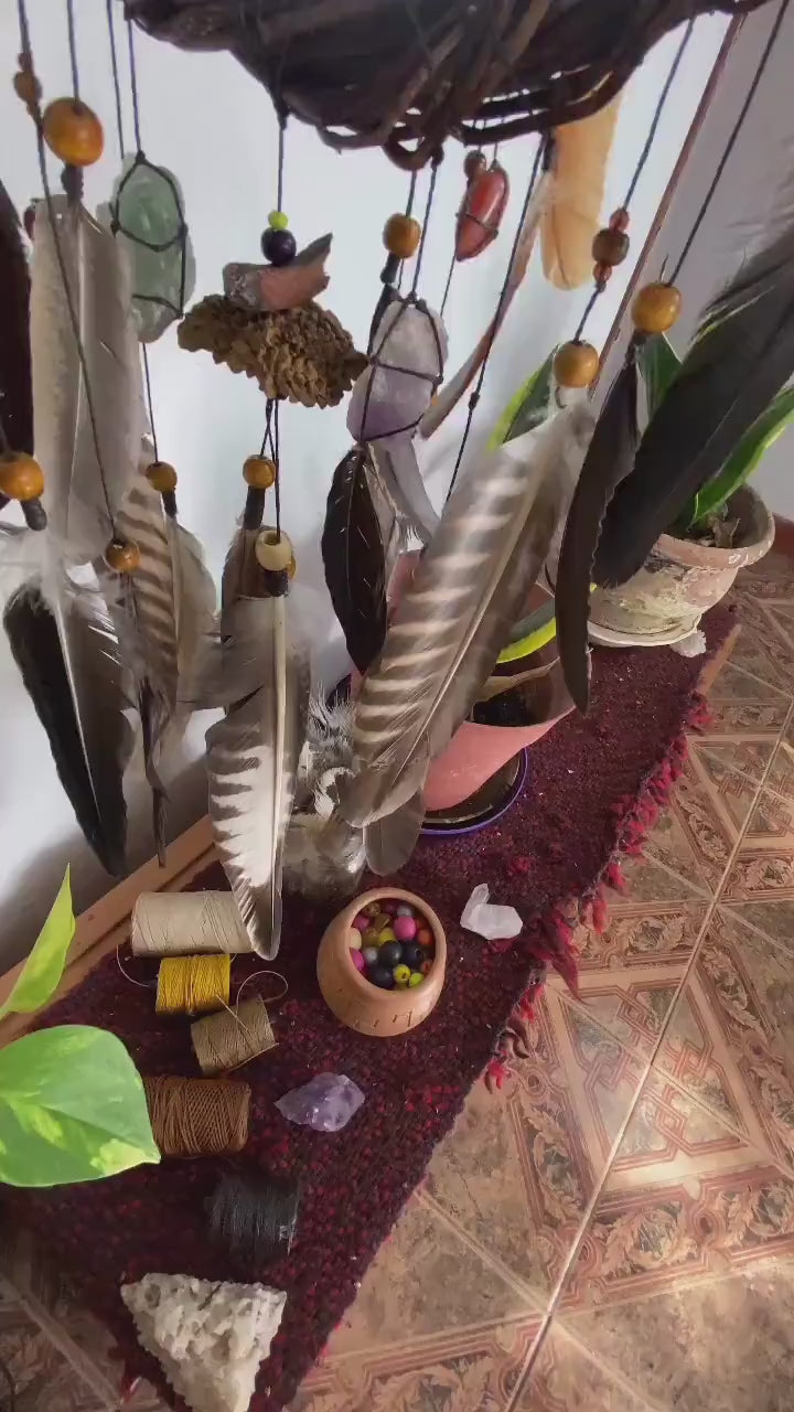 Spiritual Gift: 3D Dreamcatcher with Smoky Quartz, Selenite, Amethyst, Agate & Fluorite, Wall Hanging Mobile for Energy Cleansing Decor Spiritual Gift: 3D Dreamcatcher with Smoky Quartz, Selenite, Amethyst, Agate & Fluorite, Wall Hanging Mobile for Energy Cleansing Decor