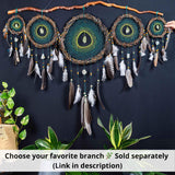Décoration murale de style amérindien : trio d'attrape-rêves infusés d'harmonie sur une branche de saule avec 6 cristaux énergisants