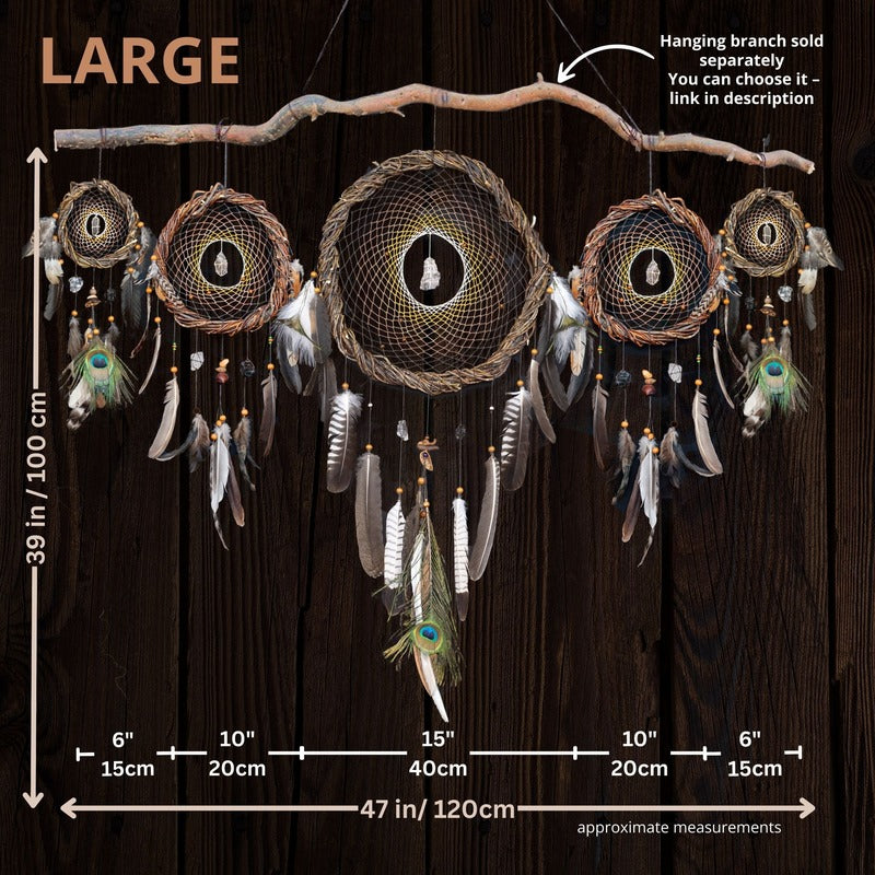 Custom Dreamcatcher Set of 5 – Wall Hanging Shamanic Art with Peacock Feathers, Gemstone Choice, Native American Inspired Decor