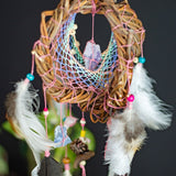 Positive Vibes Home Gift: Handmade 3D Dreamcatcher with Healing Crystals, Rainbow Pastel Decor for Chakra Balancing, Stress Relief (Copia)