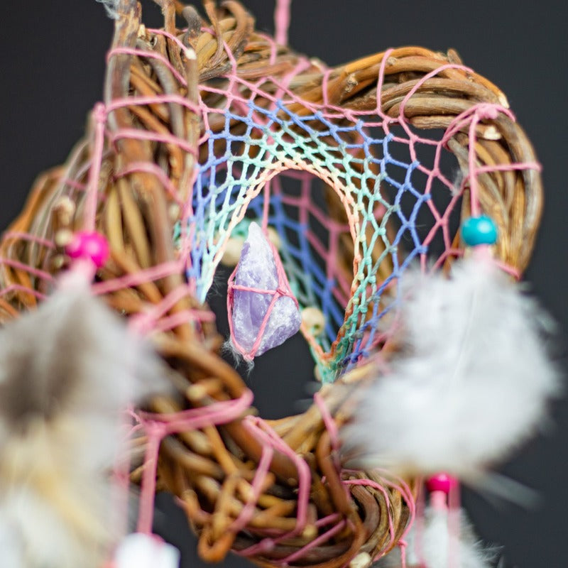 Positive Vibes Home Gift: Handmade 3D Dreamcatcher with Healing Crystals, Rainbow Pastel Decor for Chakra Balancing, Stress Relief (Copia)