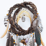 Spiritual Gift: 3D Dreamcatcher with Smoky Quartz, Selenite, Amethyst, Agate & Fluorite, Wall Hanging Mobile for Energy Cleansing Decor