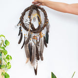 Spiritual Gift: 3D Dreamcatcher with Smoky Quartz, Selenite, Amethyst, Agate & Fluorite, Wall Hanging Mobile for Energy Cleansing Decor