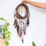 Spiritual Gift: 3D Dreamcatcher with Smoky Quartz, Selenite, Amethyst, Agate & Fluorite, Wall Hanging Mobile for Energy Cleansing Decor