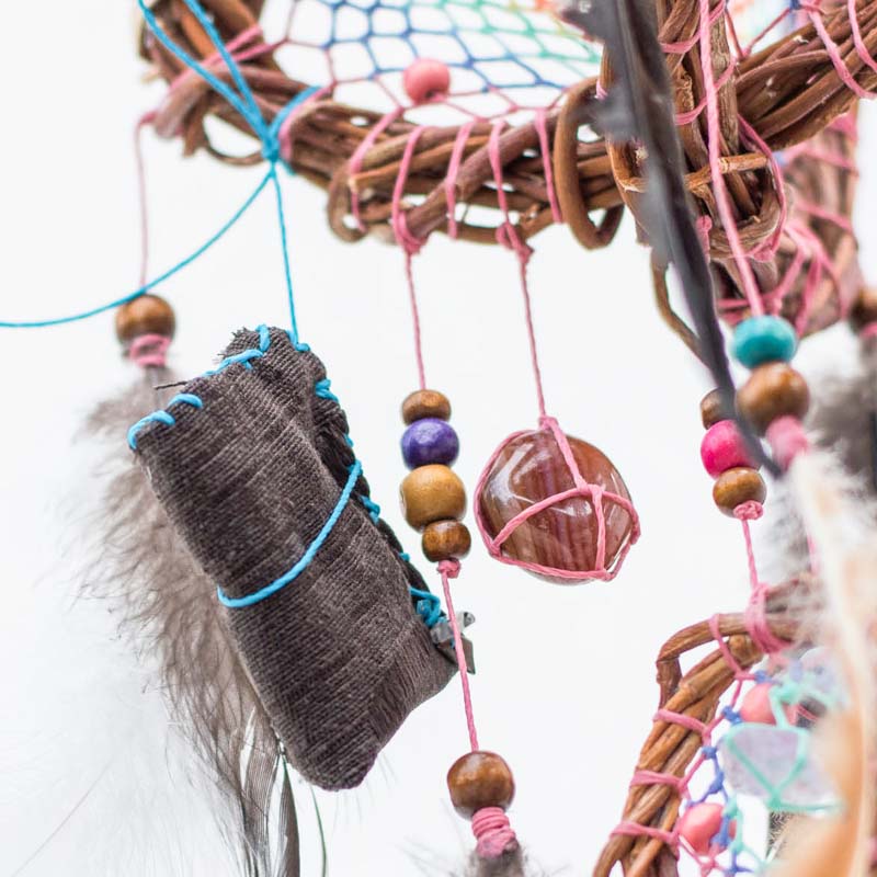 Eco-Friendly Rainbow Pastel Harmony Guard 3D Dreamcatcher with Energizing Gemstones and Natural Feathers for Holistic Balance and Protection - ArMoniZar