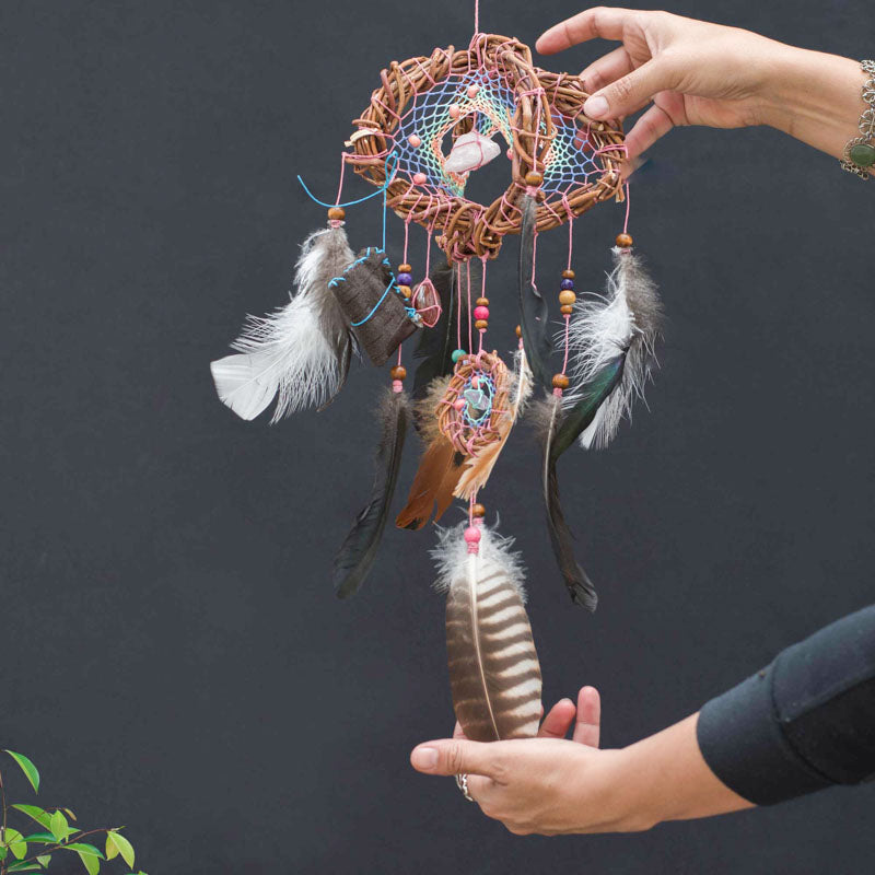 Eco-Friendly Rainbow Pastel Harmony Guard 3D Dreamcatcher with Energizing Gemstones and Natural Feathers for Holistic Balance and Protection - ArMoniZar