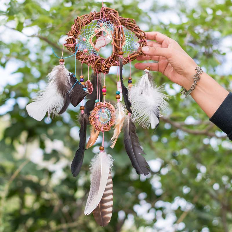 Eco-Friendly Rainbow Pastel Harmony Guard 3D Dreamcatcher with Energizing Gemstones and Natural Feathers for Holistic Balance and Protection - ArMoniZar