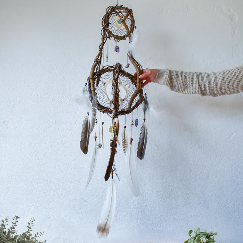 Large Dreamcatcher Handcrafted Elegance Earthy Tones Dynamic Atmosphere