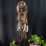 Dreamcatcher Spiritual - Large Brown & Turquoise 3D Art, Shamanic Sanctuary