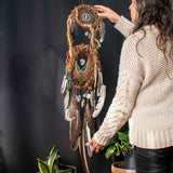 Dreamcatcher Spiritual - Large Brown & Turquoise 3D Art, Shamanic Sanctuary