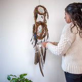 Dreamcatcher Spiritual - Large Brown & Turquoise 3D Art, Shamanic Sanctuary