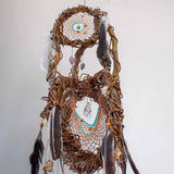 Dreamcatcher Spiritual - Large Brown & Turquoise 3D Art, Shamanic Sanctuary