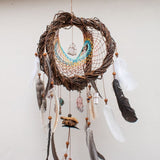 Mystical Wall Dreamcatcher with Healing Crystals – Artisan Feather Mobile, Bohemian Spirit Decor, Unique Handmade Gift for the Soul