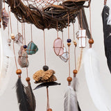 Mystical Wall Dreamcatcher with Healing Crystals – Artisan Feather Mobile, Bohemian Spirit Decor, Unique Handmade Gift for the Soul