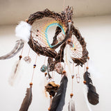 Mystical Wall Dreamcatcher with Healing Crystals – Artisan Feather Mobile, Bohemian Spirit Decor, Unique Handmade Gift for the Soul
