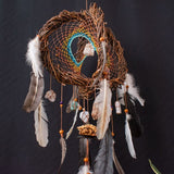 Mystical Wall Dreamcatcher with Healing Crystals – Artisan Feather Mobile, Bohemian Spirit Decor, Unique Handmade Gift for the Soul