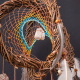 Mystical Wall Dreamcatcher with Healing Crystals – Artisan Feather Mobile, Bohemian Spirit Decor, Unique Handmade Gift for the Soul