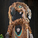 Dreamcatcher Spiritual - Large Brown & Turquoise 3D Art, Shamanic Sanctuary