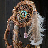 Dreamcatcher Spiritual - Large Brown & Turquoise 3D Art, Shamanic Sanctuary