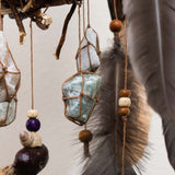 3D Authentic Dreamcatcher Large 2 Level with 13 Gemstones, Earth Tone Ceiling Mobile for Energy Cleansing, Christmas Gift