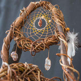 3D Authentic Dreamcatcher Large 2 Level with 13 Gemstones, Earth Tone Ceiling Mobile for Energy Cleansing, Christmas Gift