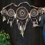 47" Wide Dreamcatcher Set – 5-Piece Boho Wall Hanging with Quartz Crystal, Custom Colors, Ideal Above Bed Spiritual Decor