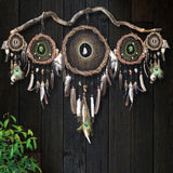 47" Wide Dreamcatcher Set – 5-Piece Boho Wall Hanging with Quartz Crystal, Custom Colors, Ideal Above Bed Spiritual Decor