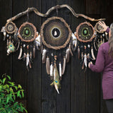 47" Wide Dreamcatcher Set – 5-Piece Boho Wall Hanging with Quartz Crystal, Custom Colors, Ideal Above Bed Spiritual Decor