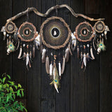 47" Wide Dreamcatcher Set – 5-Piece Boho Wall Hanging with Quartz Crystal, Custom Colors, Ideal Above Bed Spiritual Decor
