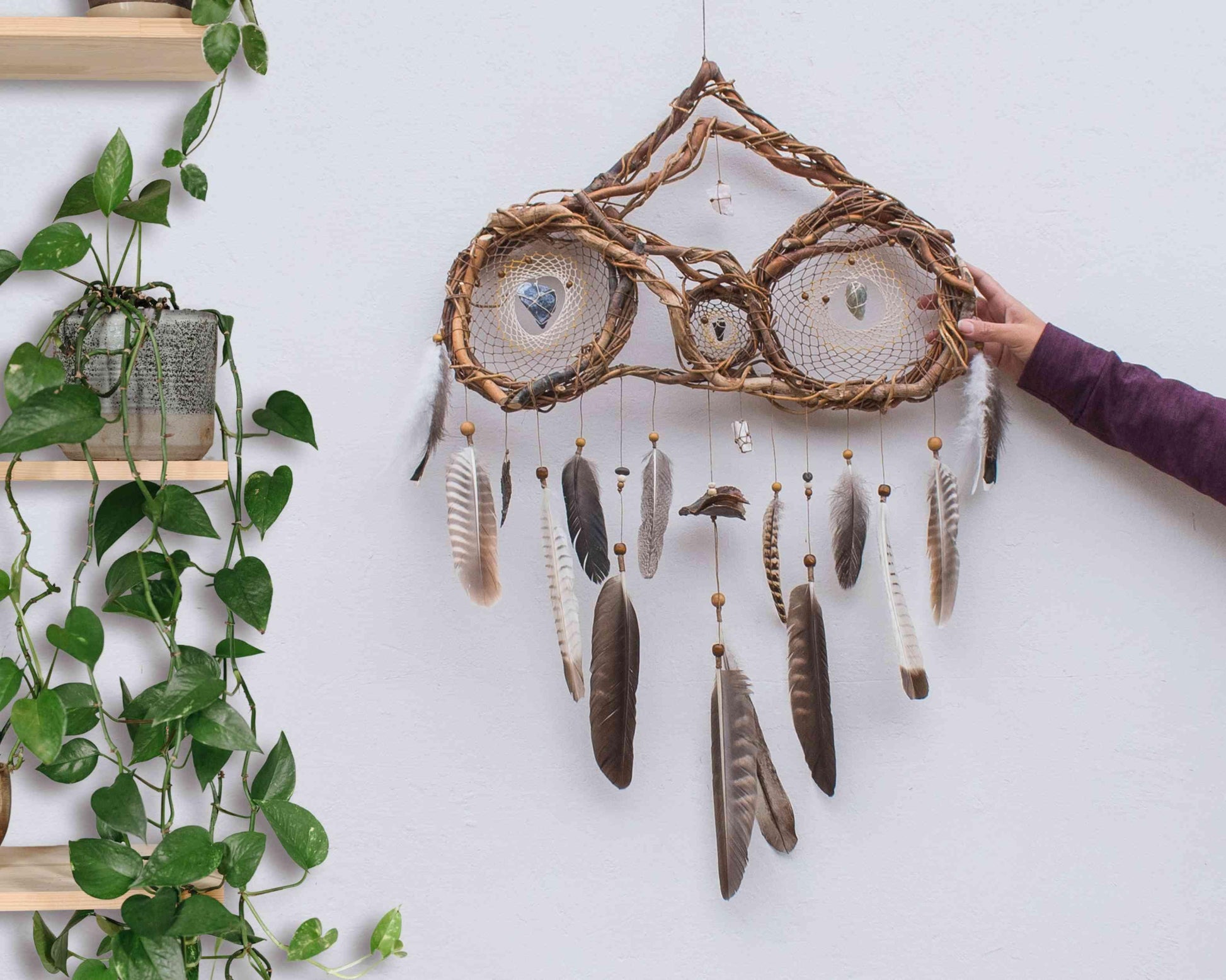 Anxiety Relief Crystal Dreamcatcher natural gemstone Negative energy protection & chakra healing ArMoniZar