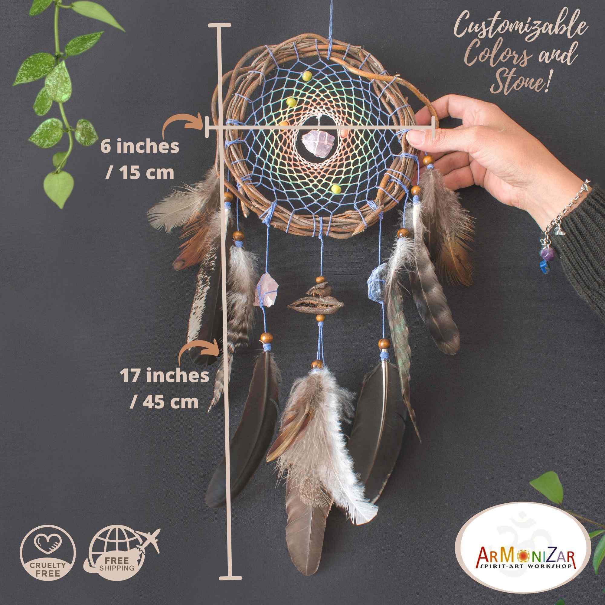 Authentic dream catchers with crystals for energy and sleep, Dream  protection wall art decor, Real dreamcatcher mindfulness, dorm room decor