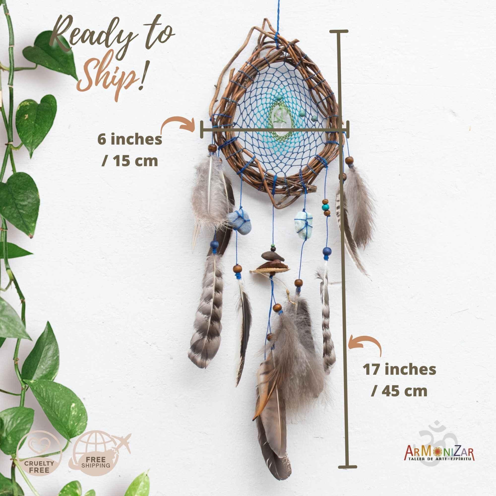 Bedroom decor Dream catcher with tumbled gemstones for house protection, Crystals for sleep set, Angel connection and soothing, Healing gift ArMoniZar