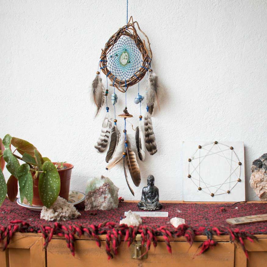 Bedroom decor Dream catcher with tumbled gemstones for house protection, Crystals for sleep set, Angel connection and soothing, Healing gift ArMoniZar