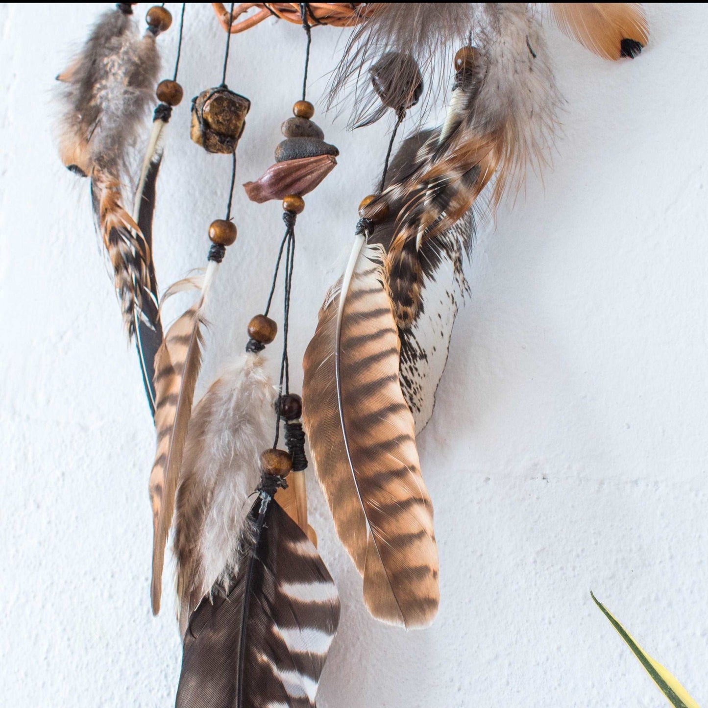 Brown dream catcher with Smoky quartz Tigers eye & Garnet stone, Shaman wall art for protection ArMoniZar