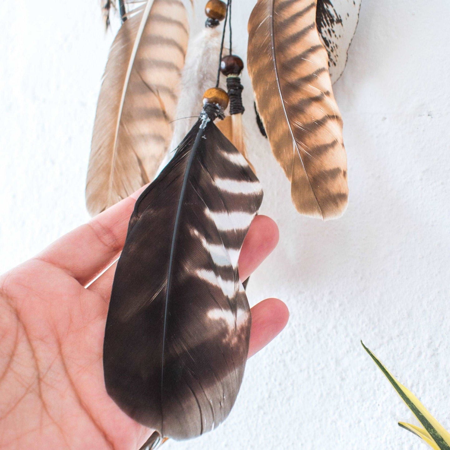 Brown dream catcher with Smoky quartz Tigers eye & Garnet stone, Shaman wall art for protection ArMoniZar