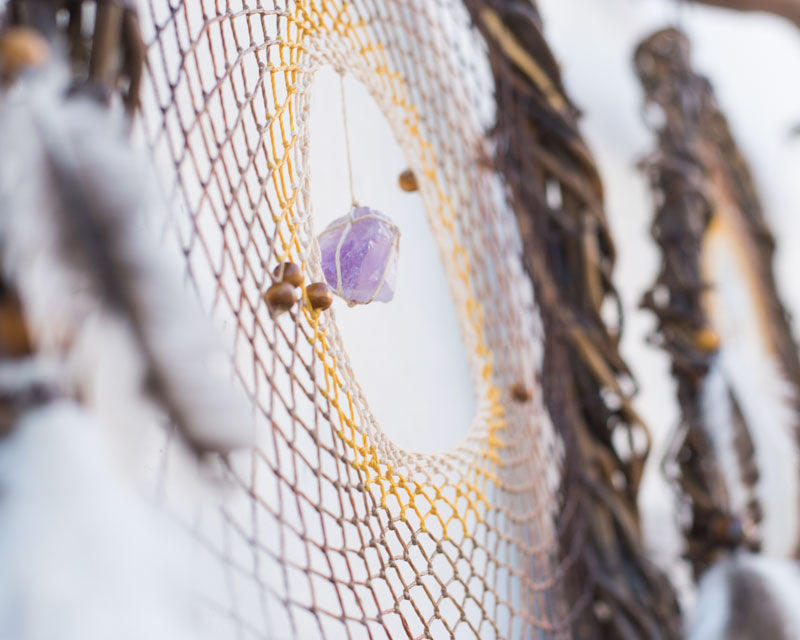 Spiritual Protection Set: 5 brown dreamcatchers with crystals for rustic bedroom decor. Natural gift, shaman healing, witch vibes - ArMoniZar