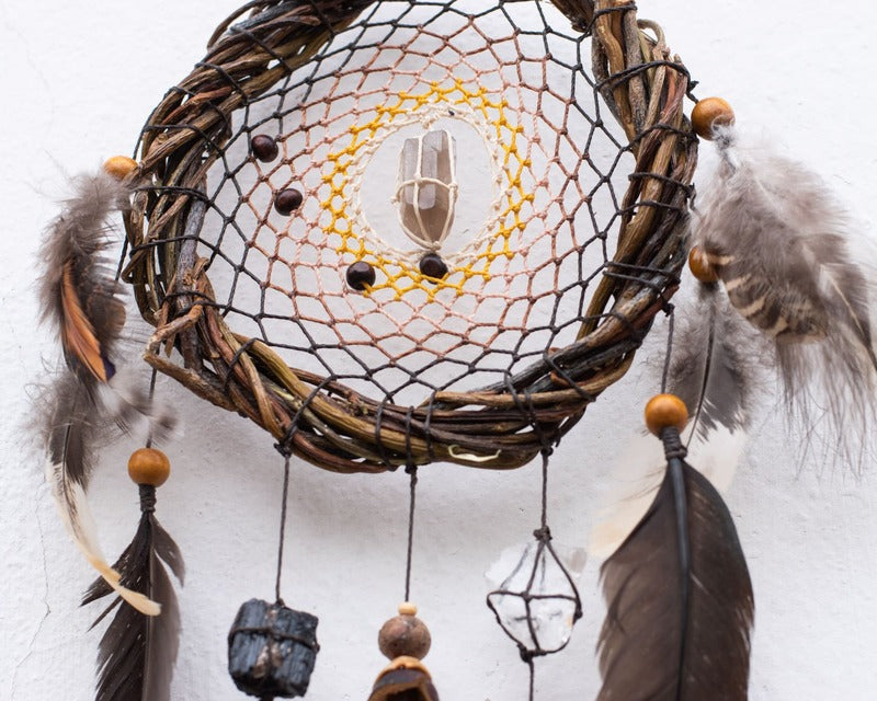 Handwoven Willow Wood Dreamcatcher with Healing Crystals