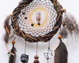 Juego de 5 atrapasueños personalizados: arte chamánico para colgar en la pared con plumas de pavo real, piedras preciosas a elegir, decoración de inspiración nativa americana