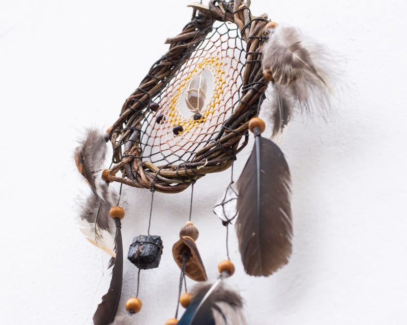 Handwoven Willow Wood Dreamcatcher with Healing Crystals