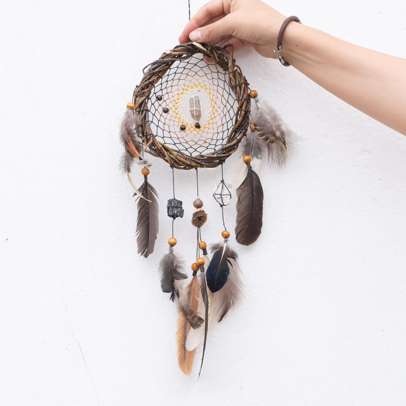 Handwoven Willow Wood Dreamcatcher with Healing Crystals