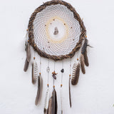 Boho Dreamcatcher for Protection with Large Feathers, Healing Crystals