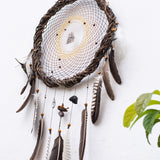 Boho Dreamcatcher for Protection with Large Feathers, Healing Crystals