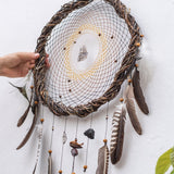 Boho Dreamcatcher for Protection with Large Feathers, Healing Crystals