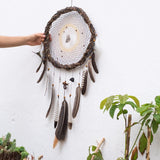 Boho Dreamcatcher for Protection with Large Feathers, Healing Crystals