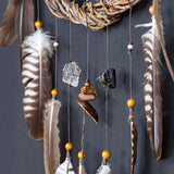 Boho Dreamcatcher for Protection with Large Feathers, Healing Crystals